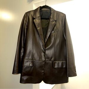 Faux leather dark brown blazer